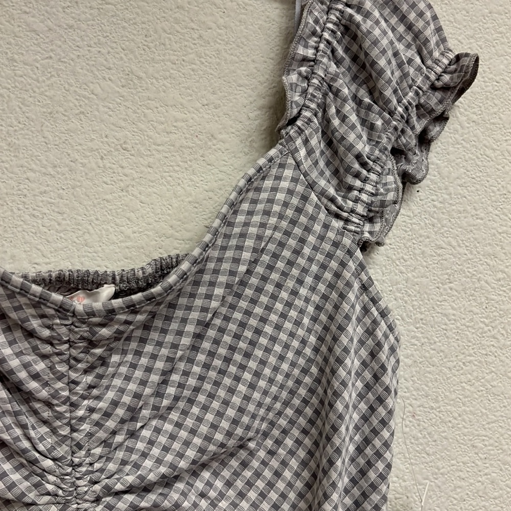 Urban Romantics Gingham Check Rushed Front Crop Top M - Picture 8 of 15